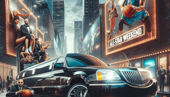 Limousine beneath basketball All-Star Weekend city billboards