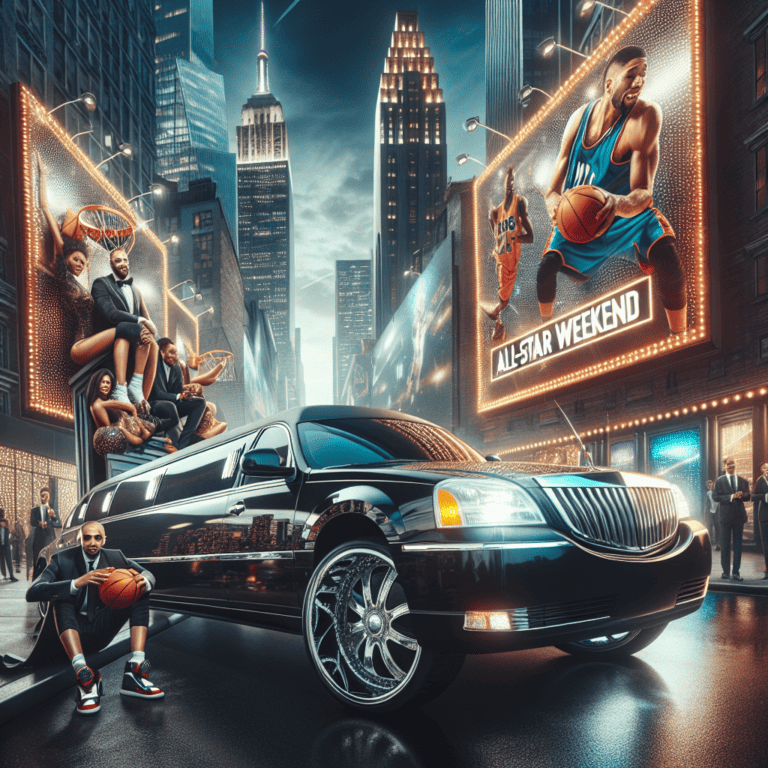 Limousine beneath basketball All-Star Weekend city billboards