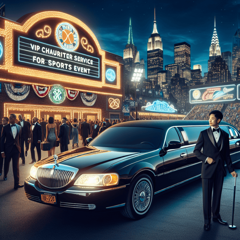 Luxury limousine and chauffeur at VIP sports event.