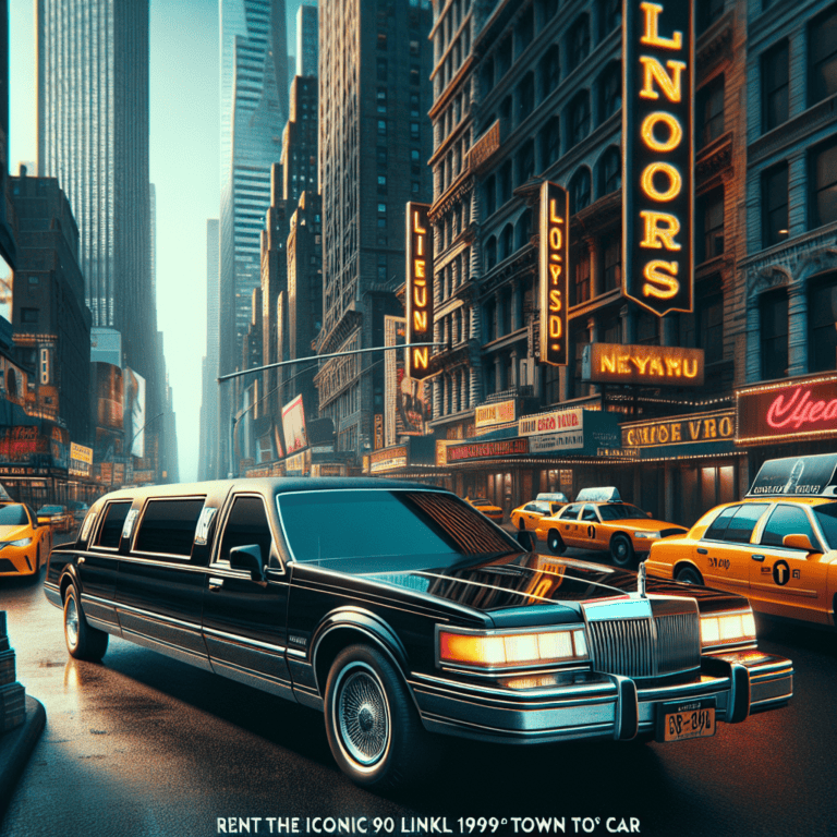 Black stretch limousine on neon-lit city street
