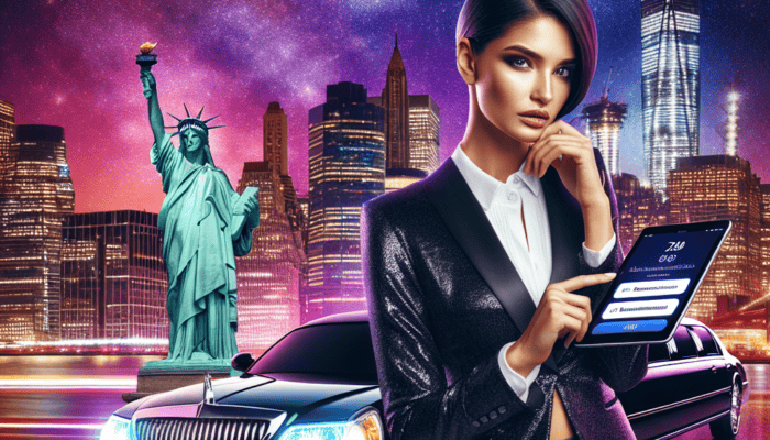 Luxury limo booking ad with NYC skyline