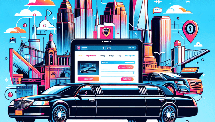NYC skyline with limousine and online booking concept