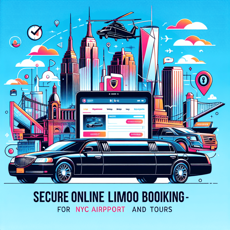 NYC skyline with limousine and online booking concept
