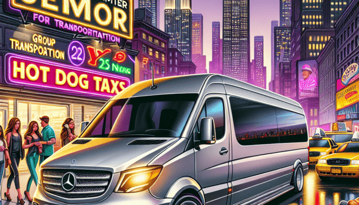 Mercedes Sprinter van in neon-lit city at night