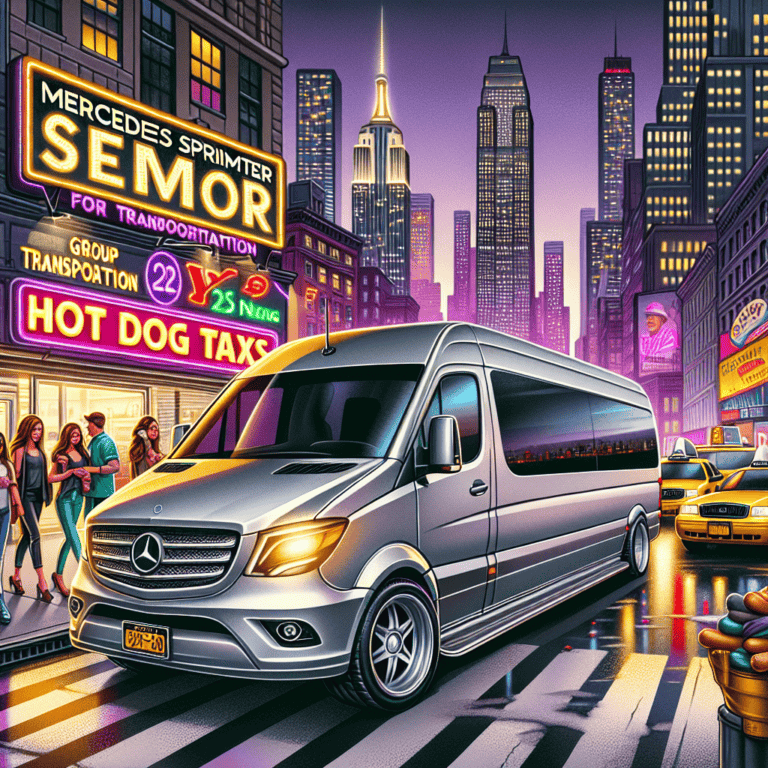 Mercedes Sprinter van in neon-lit city at night