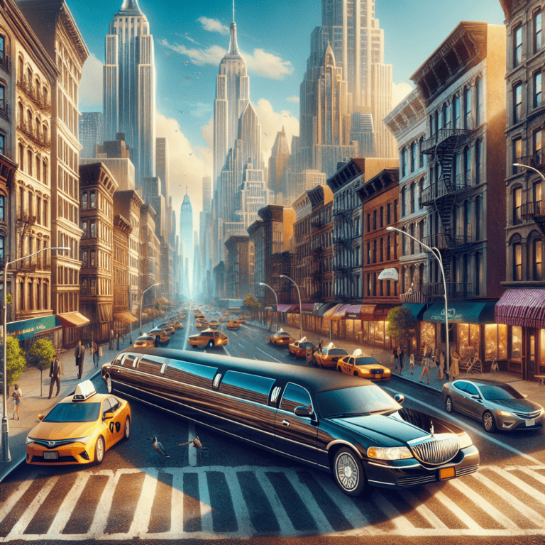 Limousine and yellow taxis on New York street