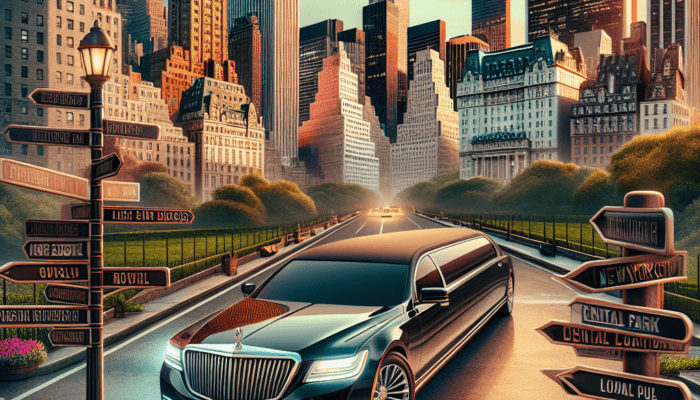 Luxury limousine near Central Park, New York skyline