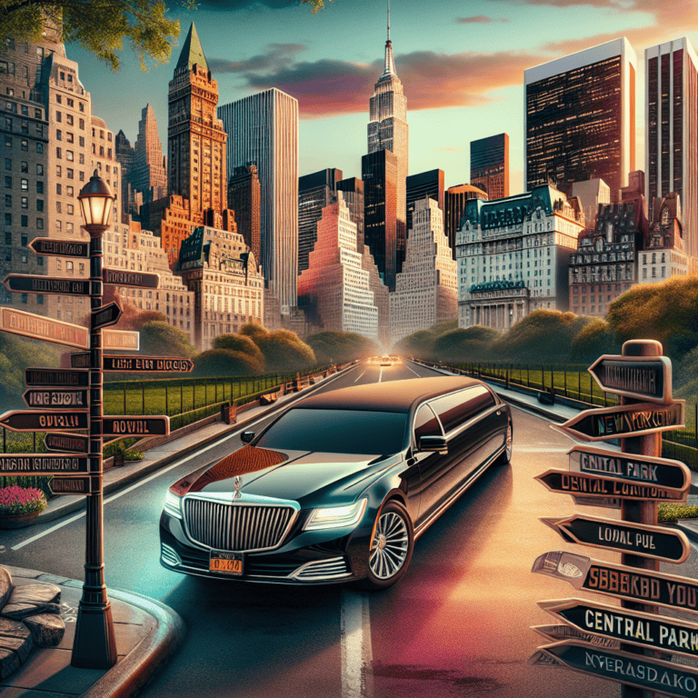 Luxury limousine near Central Park, New York skyline
