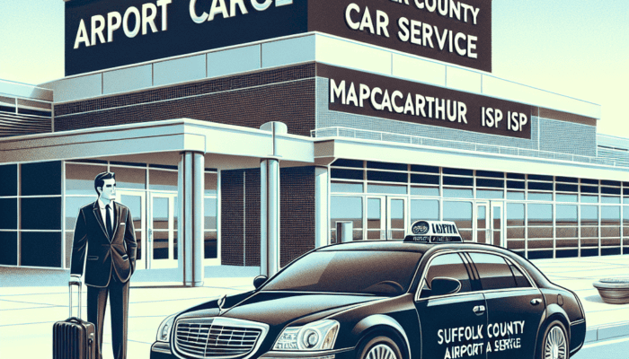 Airport car service sedan outside terminal with traveler