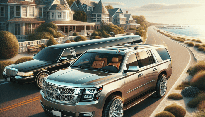 Luxury SUV and limousine on coastal beach road