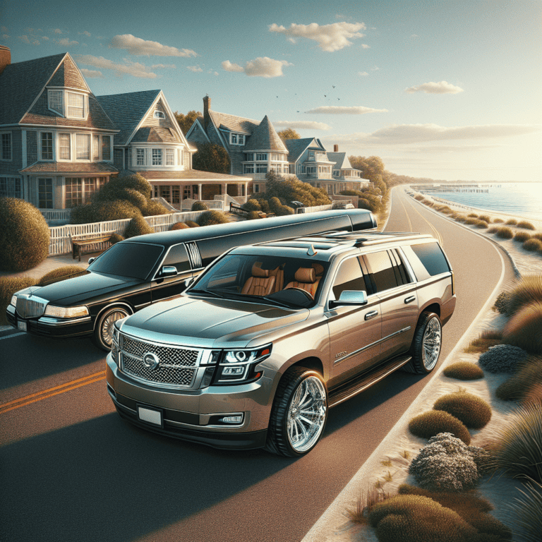 Luxury SUV and limousine on coastal beach road