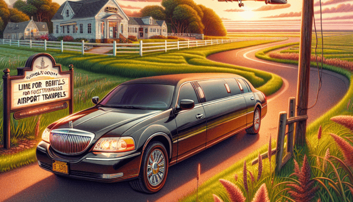 Black limousine on rural road with airplane overhead