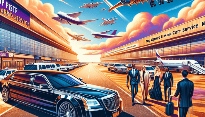 Luxury limousine service at busy airport with jets