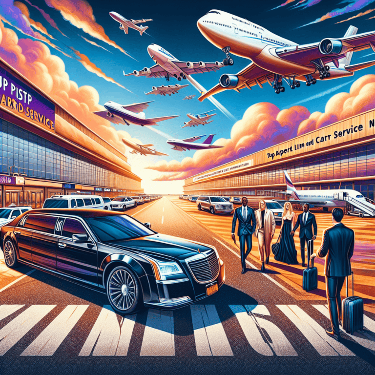 Luxury limousine service at busy airport with jets