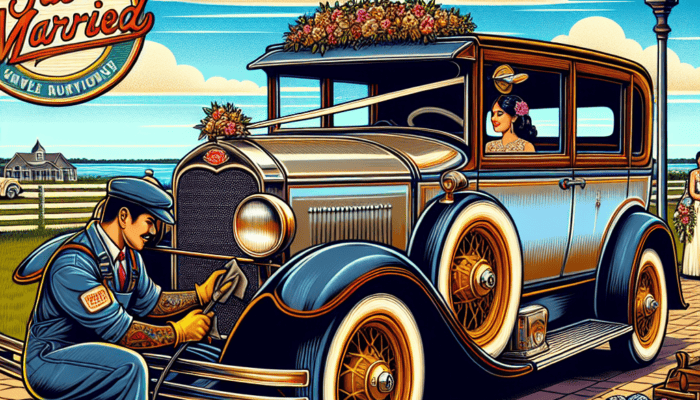Vintage wedding car service in Long Island illustration