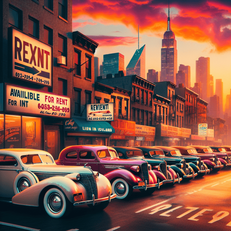 Vintage cars lined up at sunset city street