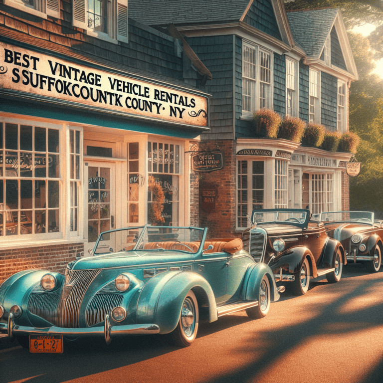 Vintage convertibles parked outside Suffolk County rental shop