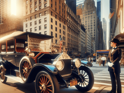 Vintage 1910s automobile on New York city street