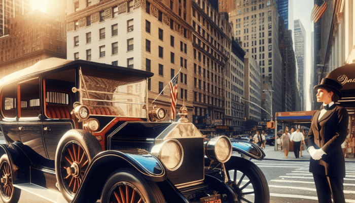Vintage 1910s automobile on New York city street