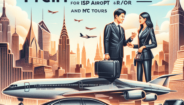 Premium car service ad with NYC skyline and planes