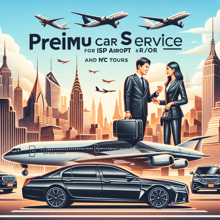 Premium car service ad with NYC skyline and planes