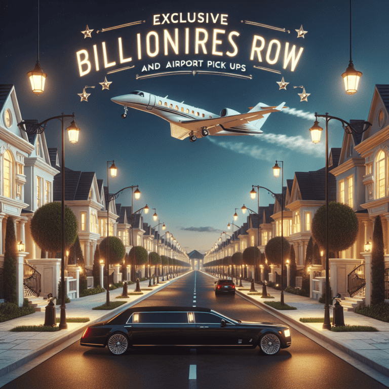 Luxury mansions street with limousine and private jet