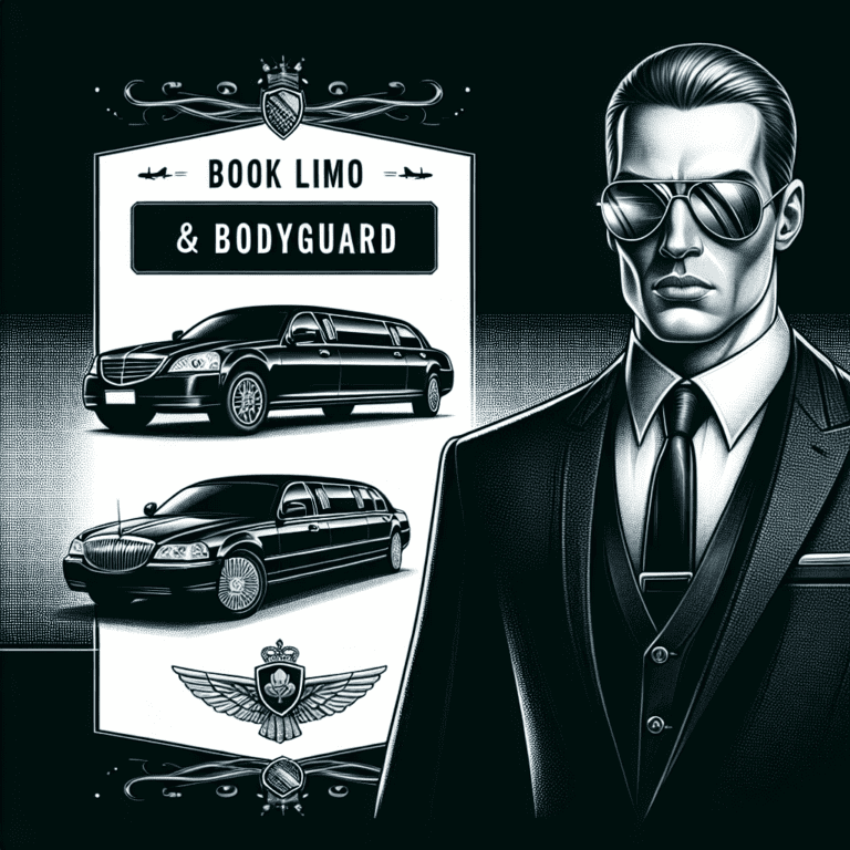 Limo and bodyguard booking advertisement with luxury cars