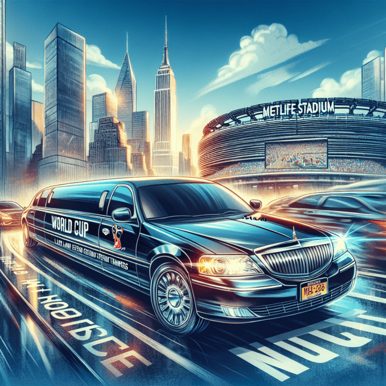 World Cup limousine driving near MetLife Stadium NYC skyline