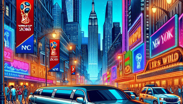Limousine in neon-lit New York City at night