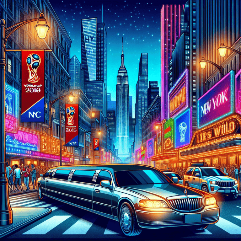 Limousine in neon-lit New York City at night