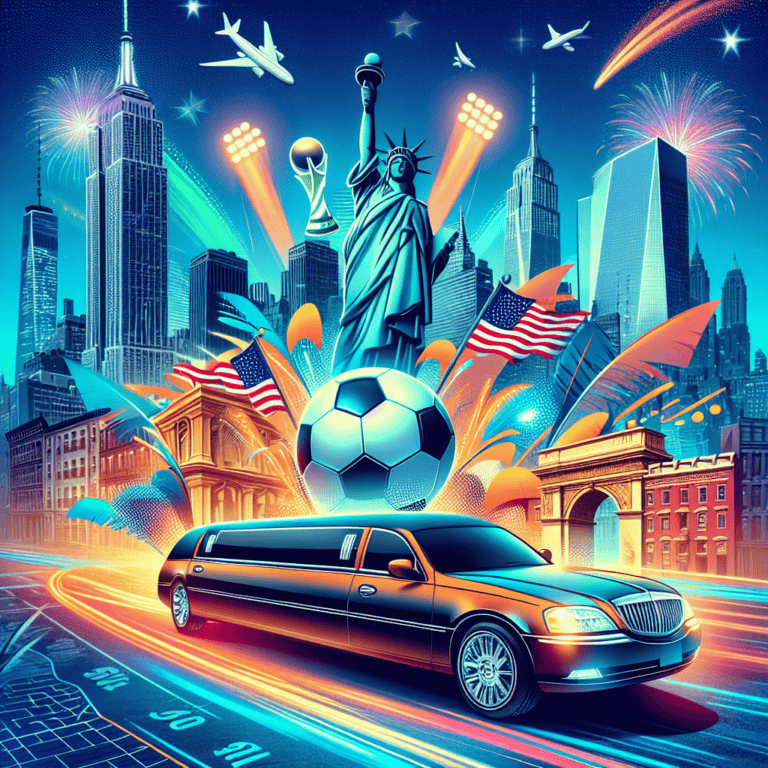 New York skyline with Statue of Liberty and soccer