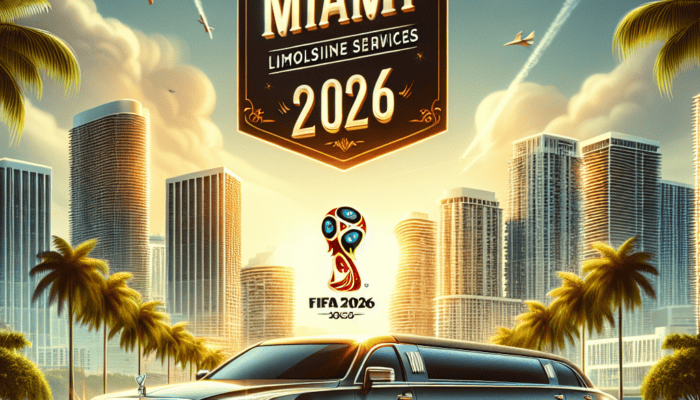 Miami limousine service ad with skyline and planes