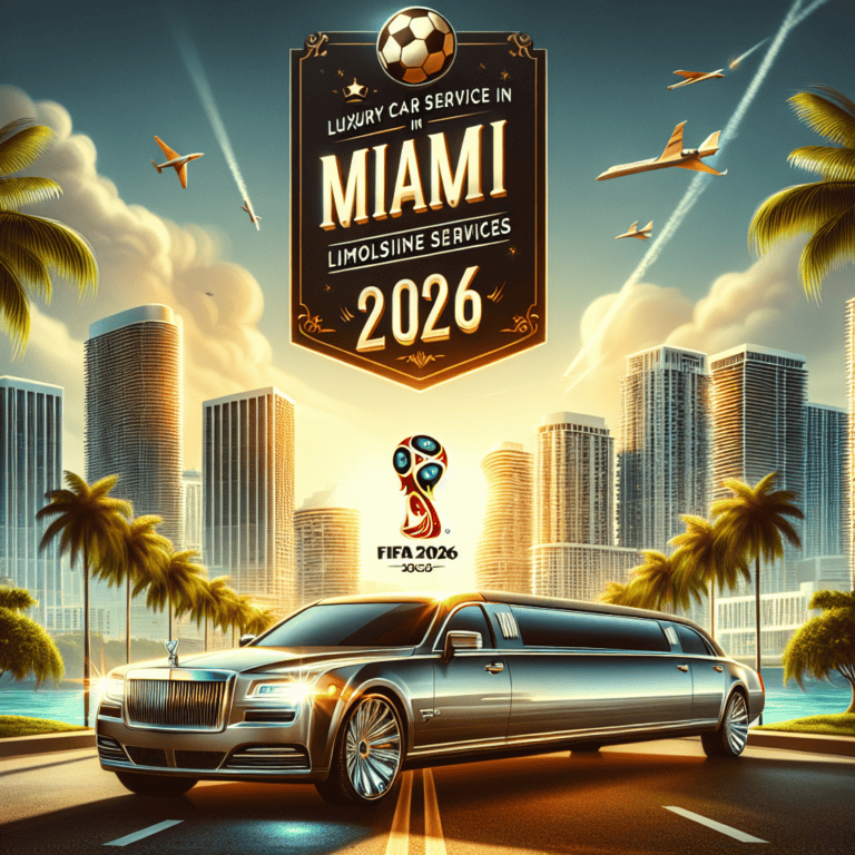 Miami limousine service ad with skyline and planes