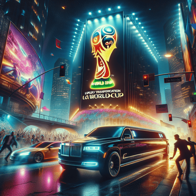 Futuristic city billboard advertising World Cup, limousine below