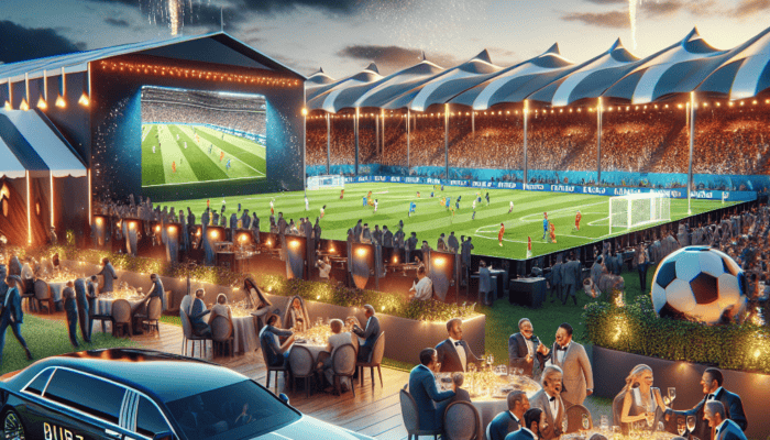 Luxury VIP soccer stadium event with fireworks