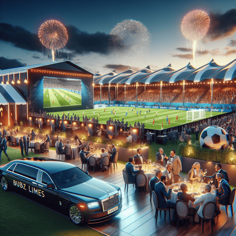 Luxury VIP soccer stadium event with fireworks