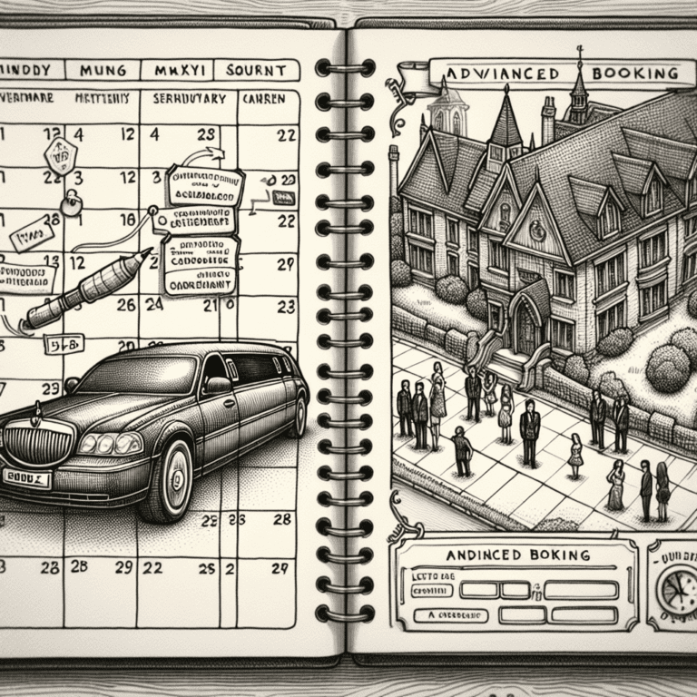 Planner calendar with limousine and mansion booking illustration