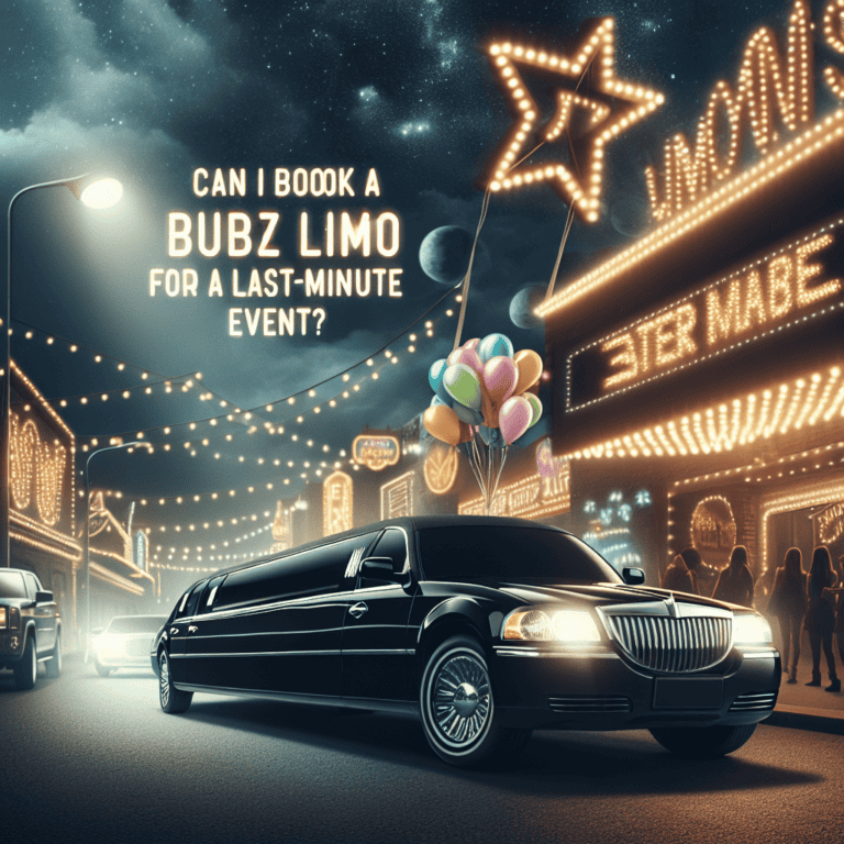 Black stretch limousine with balloons on neon-lit street