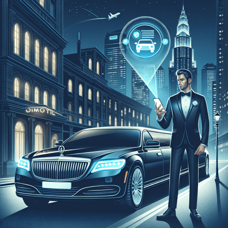 Man booking luxury limousine via smartphone at night