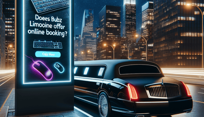 Black limousine beside online booking billboard at night