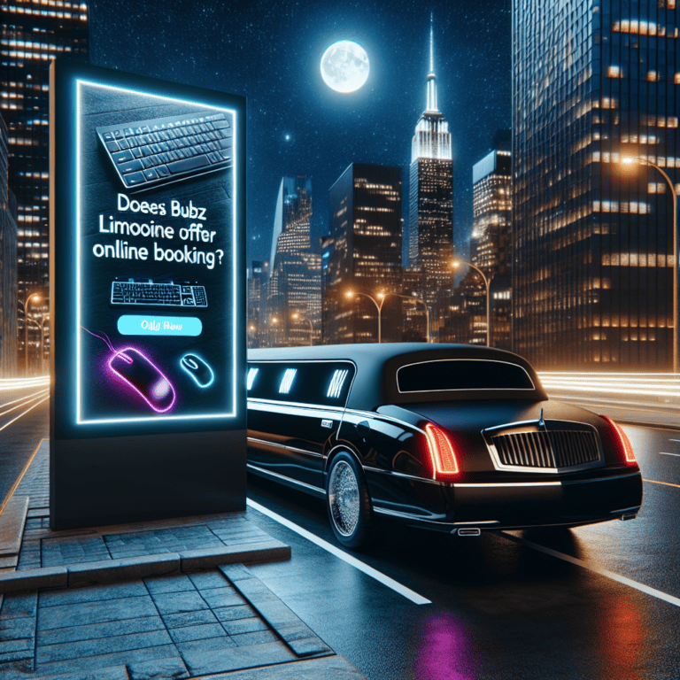 Black limousine beside online booking billboard at night