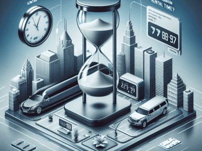 Hourglass and limousines illustrating minimum rental time concept