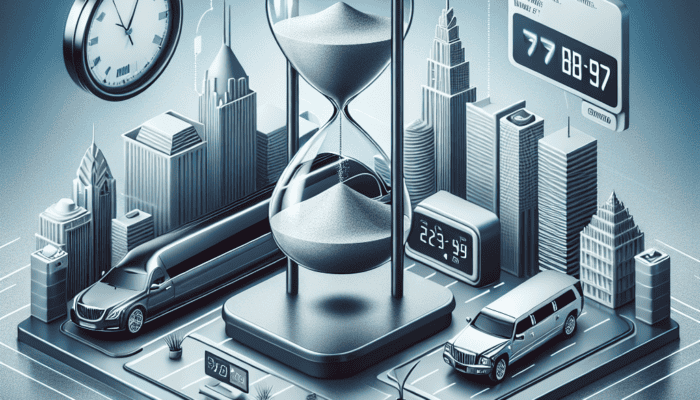 Hourglass and limousines illustrating minimum rental time concept