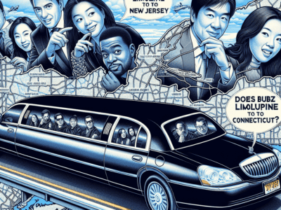 Black limousine over map of New Jersey and Connecticut