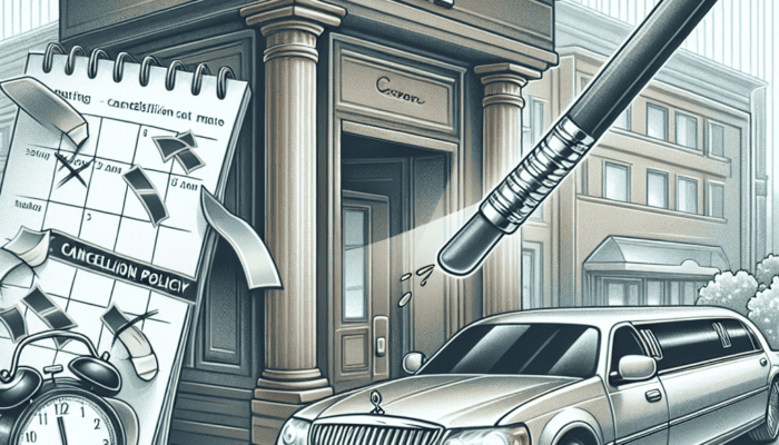 Hotel cancellation policy concept with limousine and clock