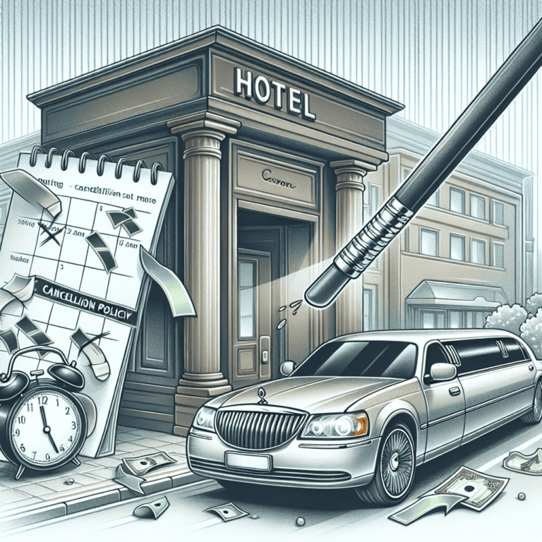 Hotel cancellation policy concept with limousine and clock