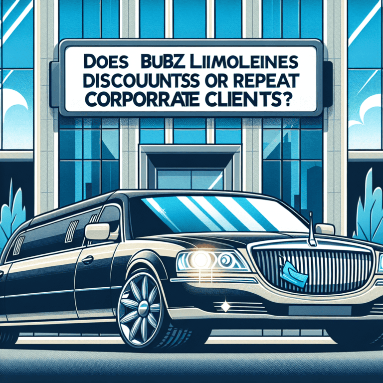 Black limousine outside corporate building with promotional sign