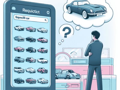 Man browsing classic cars on smartphone app