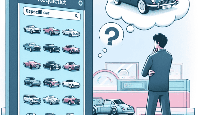 Man browsing classic cars on smartphone app