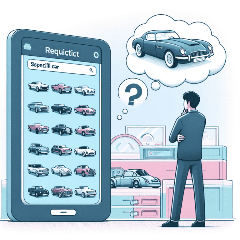 Man browsing classic cars on smartphone app